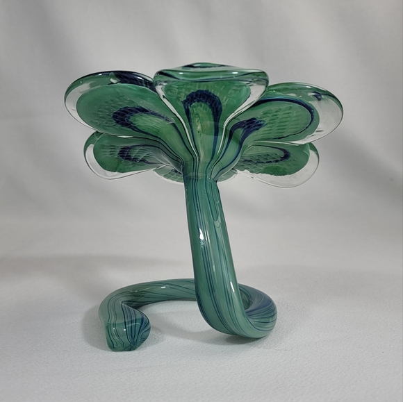 Hand Blown Art Glass Flower Curled Stem - Picture 4 of 16